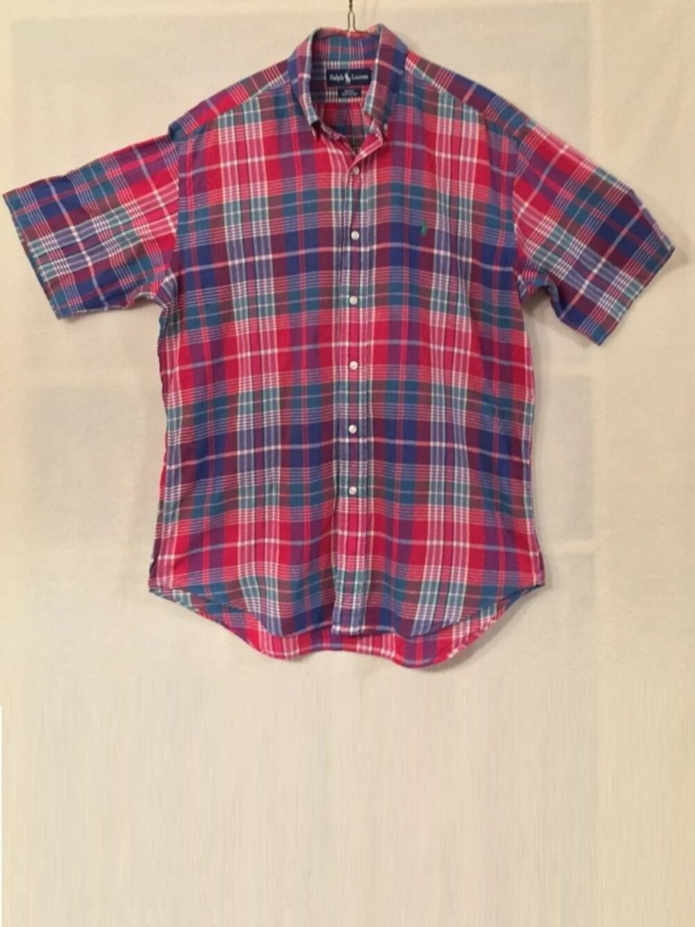Ralph Lauren red blue white plaid short sleeve Blake button down shirt